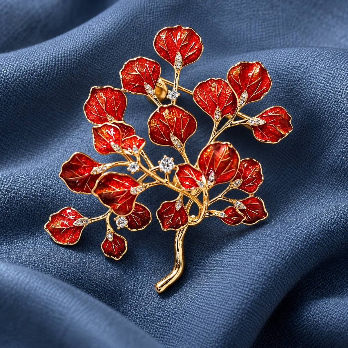 Red Eucalyptus brooch, front view