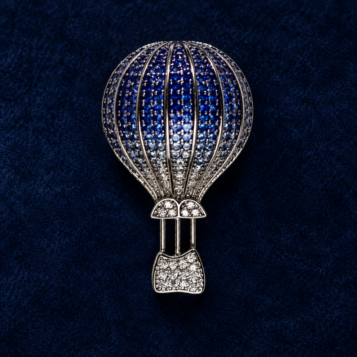 Silver Blue hot air balloon brooch and pendant front view