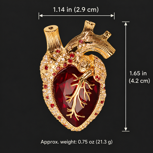 Anatomical heart brooch dimensions approx. 1.65 in high by 1.14 in wide and net weight 0.75 oz