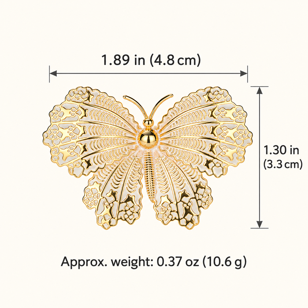 Butterfly brooch dimensions approx. 1.89 in wide by 1.30 in high and net weight 0.37 oz