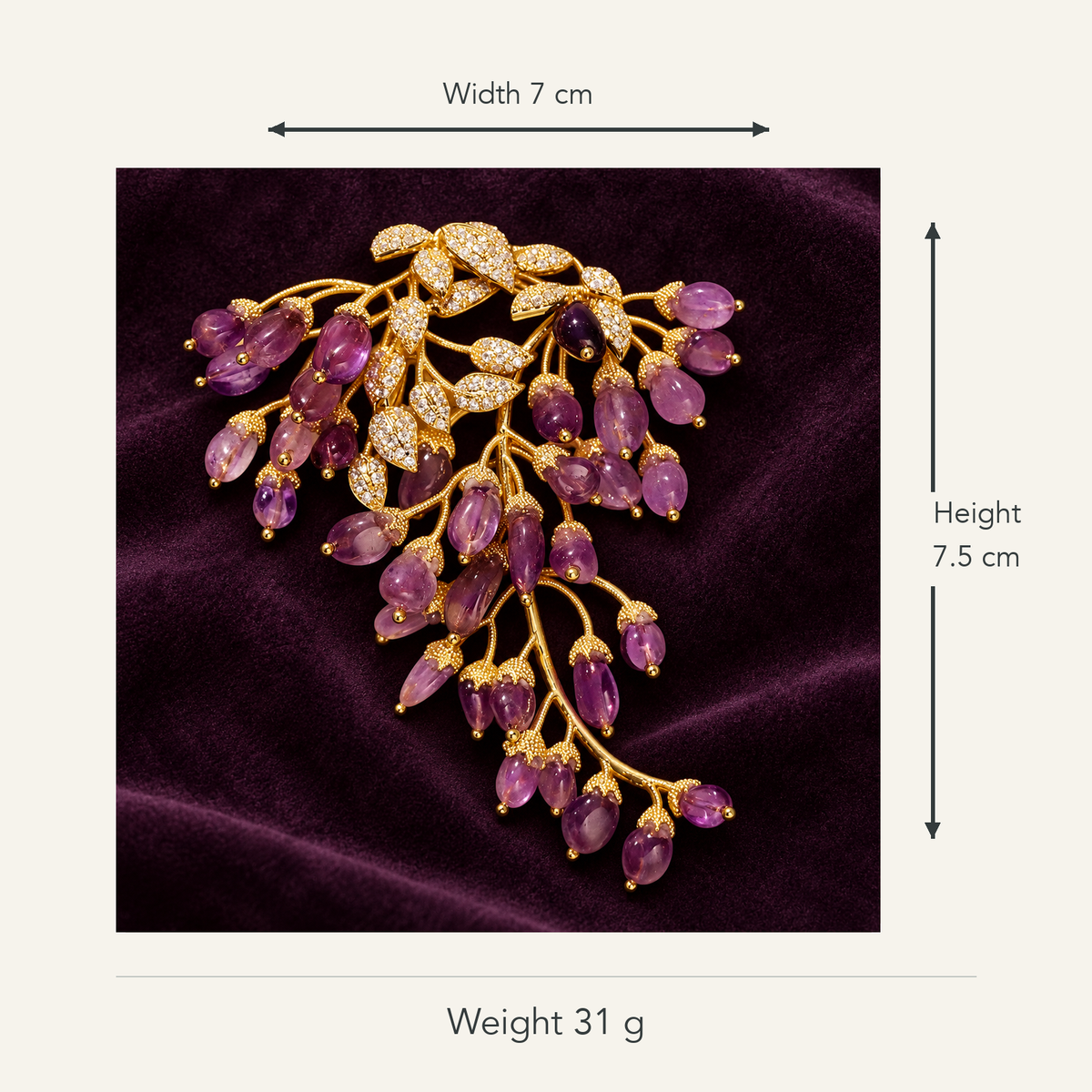 Size diagram for YC018-1 brooch with product image and measurement arrows