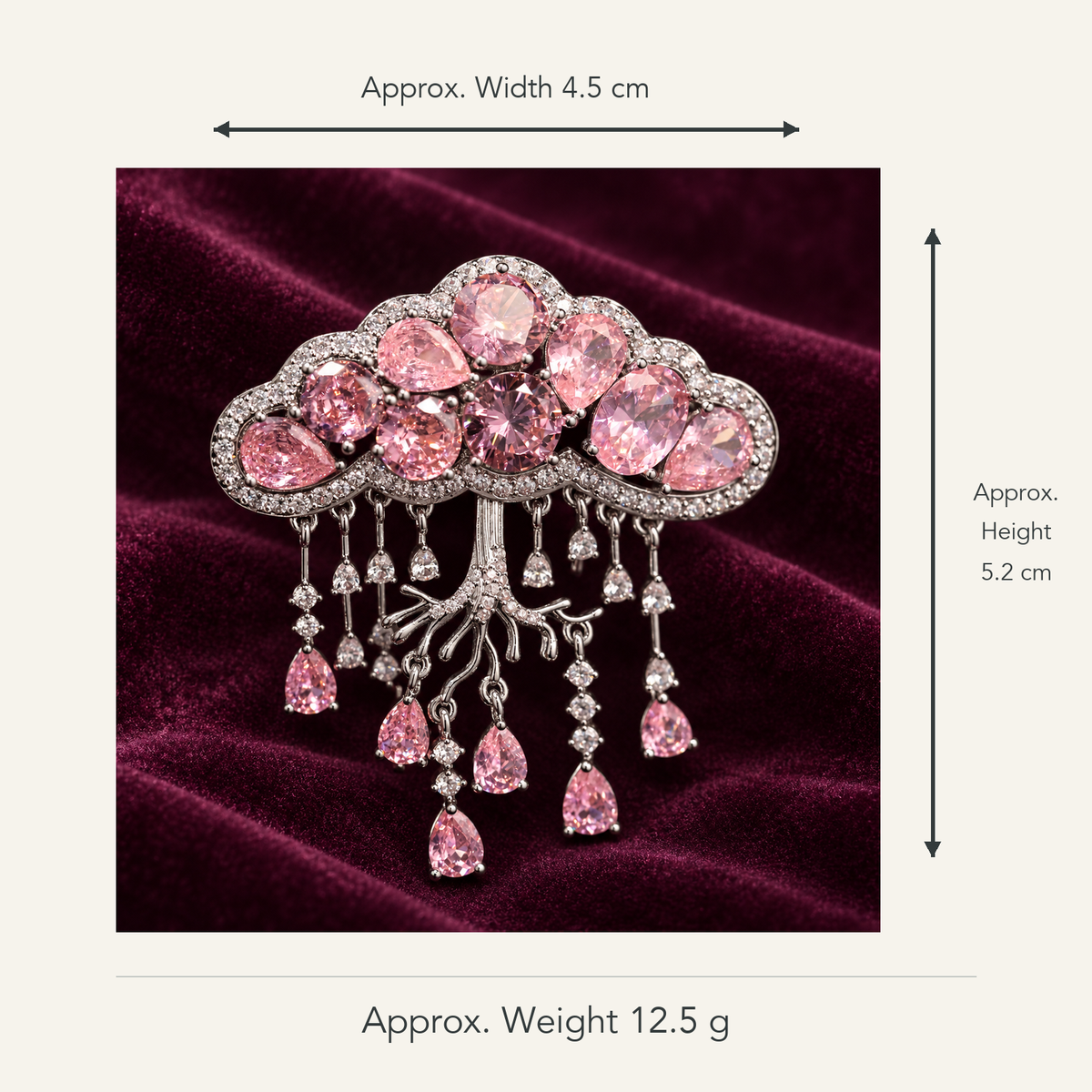 Size and weight guide for Pink brooch