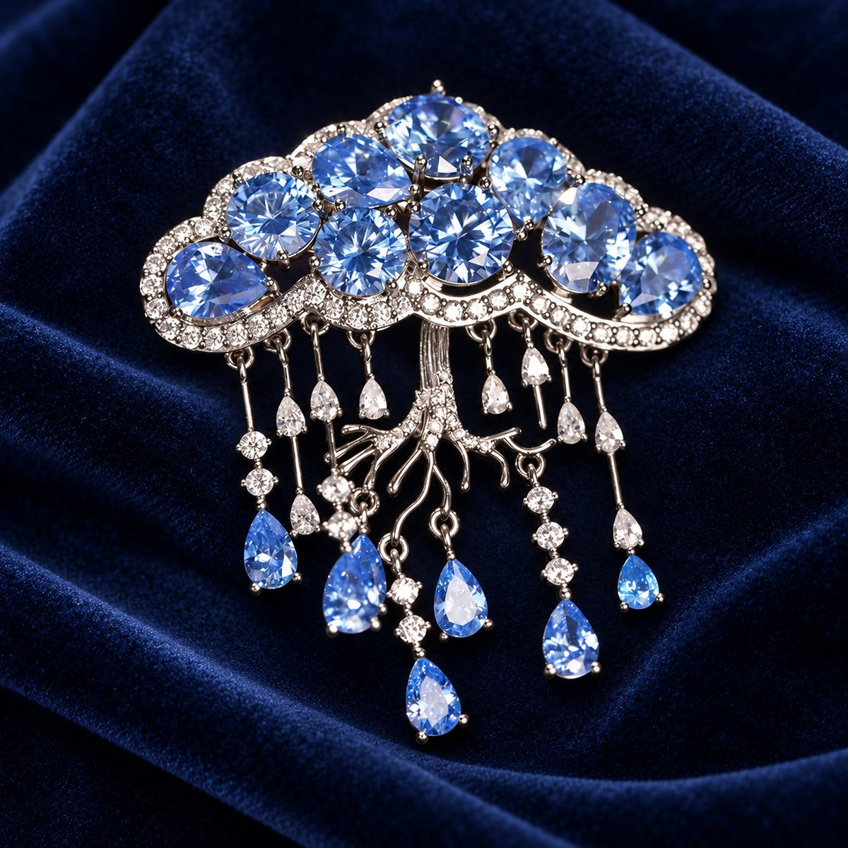 Light Blue Cloud cloud tassel brooch and pendant, front view