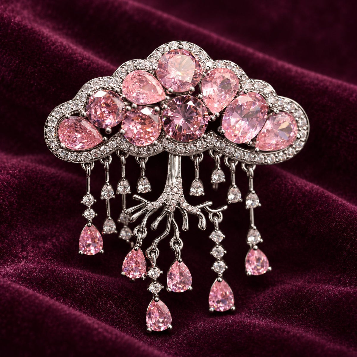 Pink Cloud cloud tassel brooch and pendant, front view