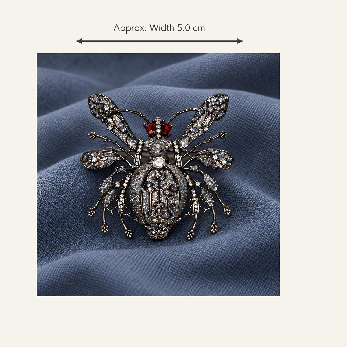 YC036-2 ant brooch approximate width 5 cm with measurement arrow