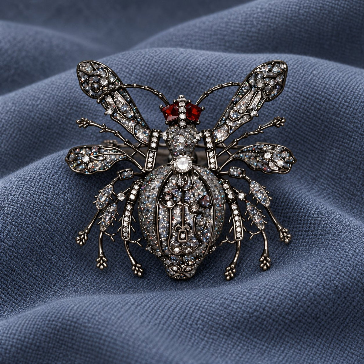 Gunmetal Black Ant brooch, front view
