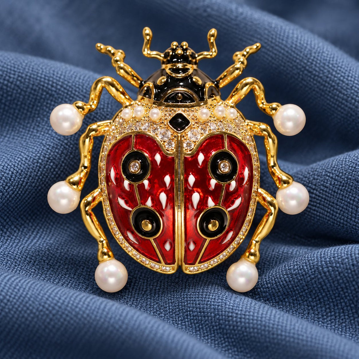 Shell Pearl Gold ladybug brooch, front view