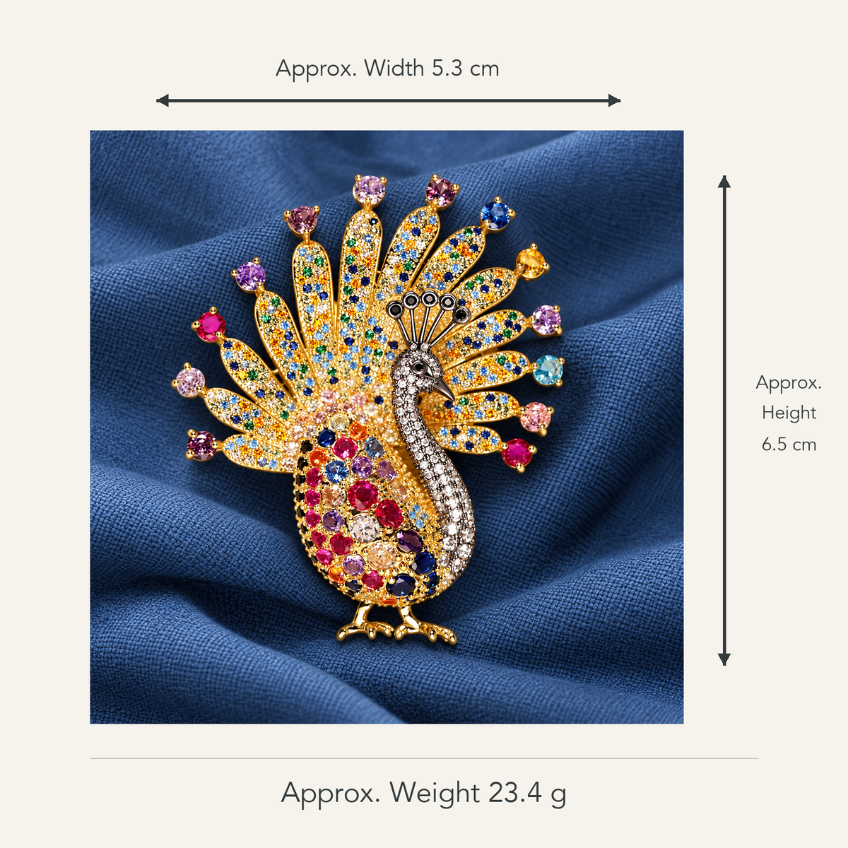 YC014-1 brooch supplier-confirmed dimensions with product image and measurement arrows