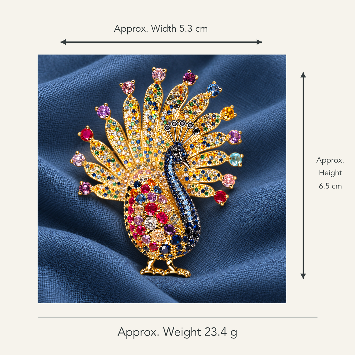 YC014-2 brooch supplier-confirmed dimensions with product image and measurement arrows