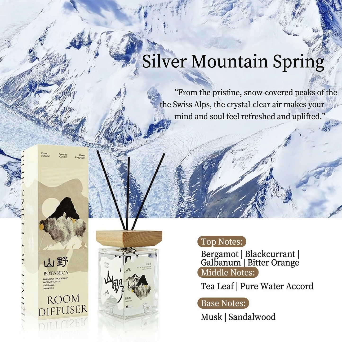 500ml Reed Diffuser Natural Home Fragrance, Mountain Forest Aroma Diffuser, Long Lasting Room Scent, Aromatherapy Gift