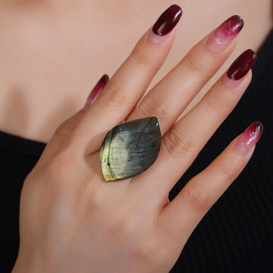 Minimalist Irregular Labradorite Gold Open Ring