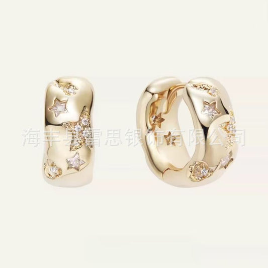Celestial Starry Night Hoop Earrings - Modern Minimalist Gold