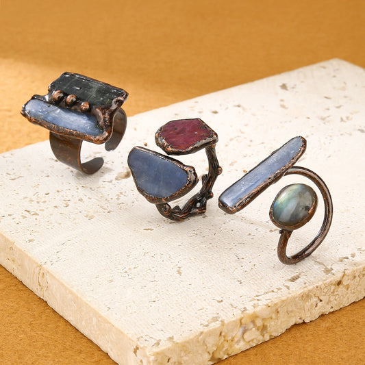 Celestial Multi-Stone Open Ring - Labradorite & Tourmaline