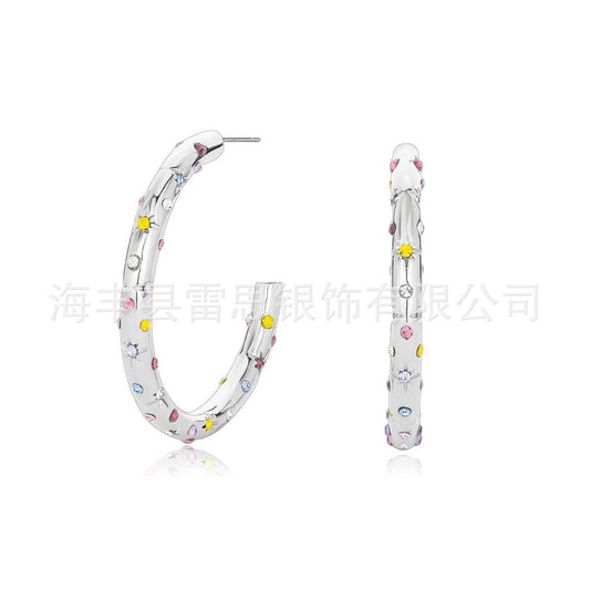 Retro Rainbow Zircon Hoops - Vibrant Glamour Collection