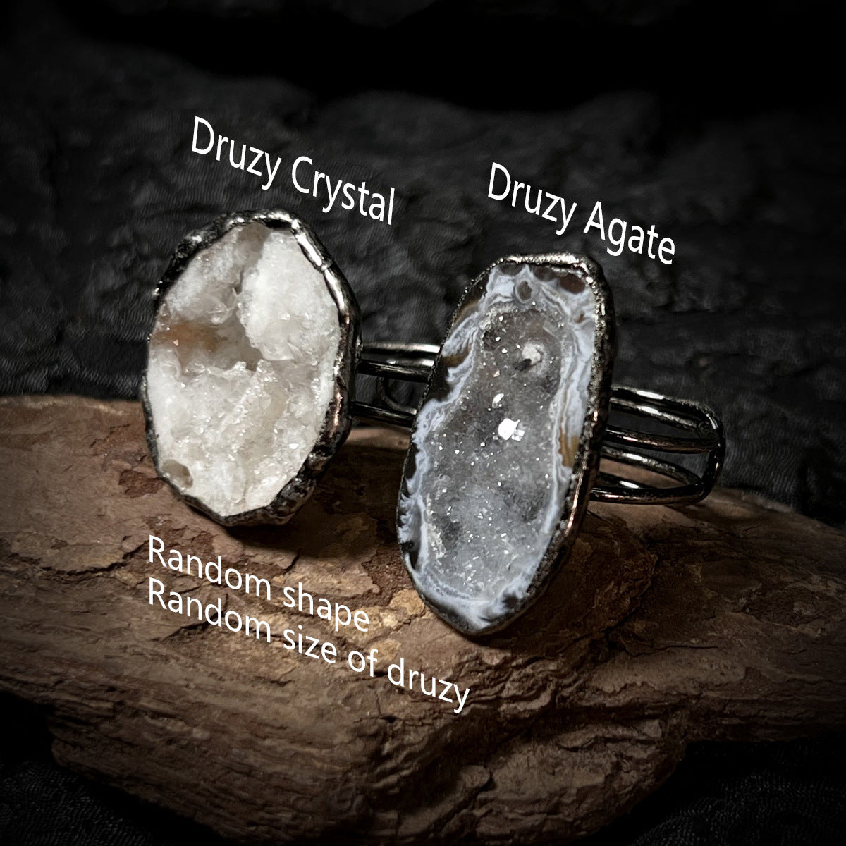 Artisan Silver-Plated Geode & Crystal Open Ring