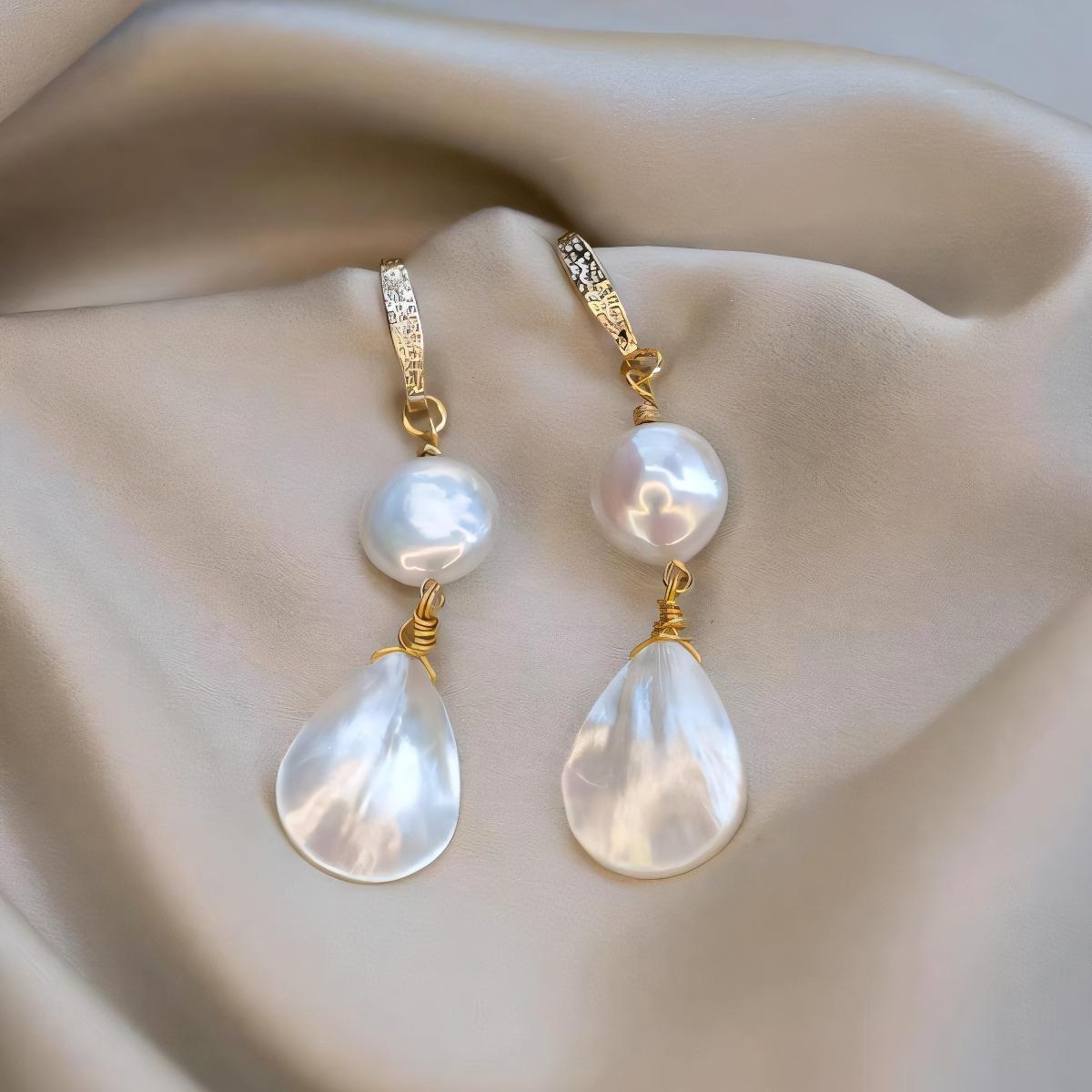 Mediterranean Shell & Baroque Pearl Drops - French Coastal Chic