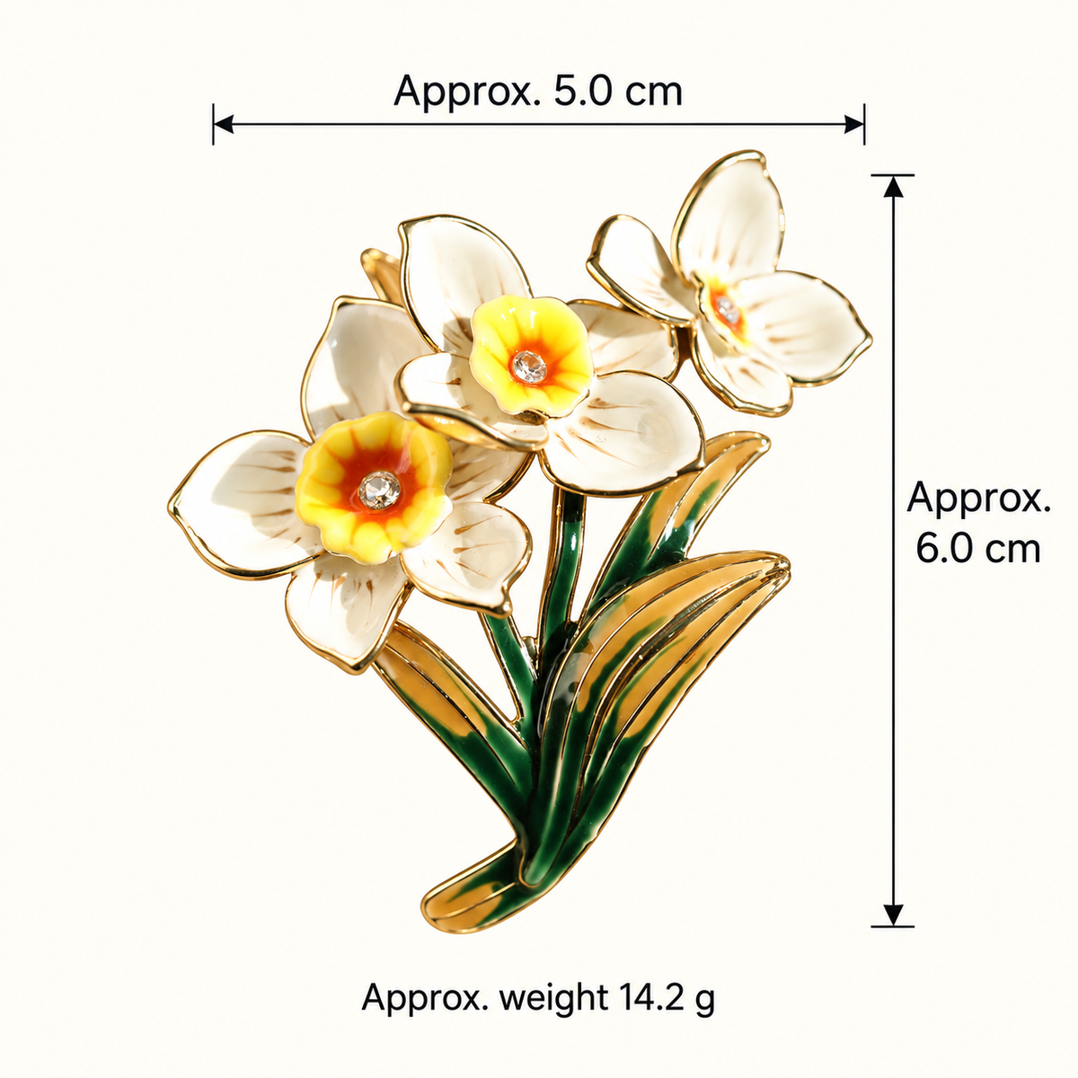 Size diagram for YC038-1 brooch with product image and measurement arrows