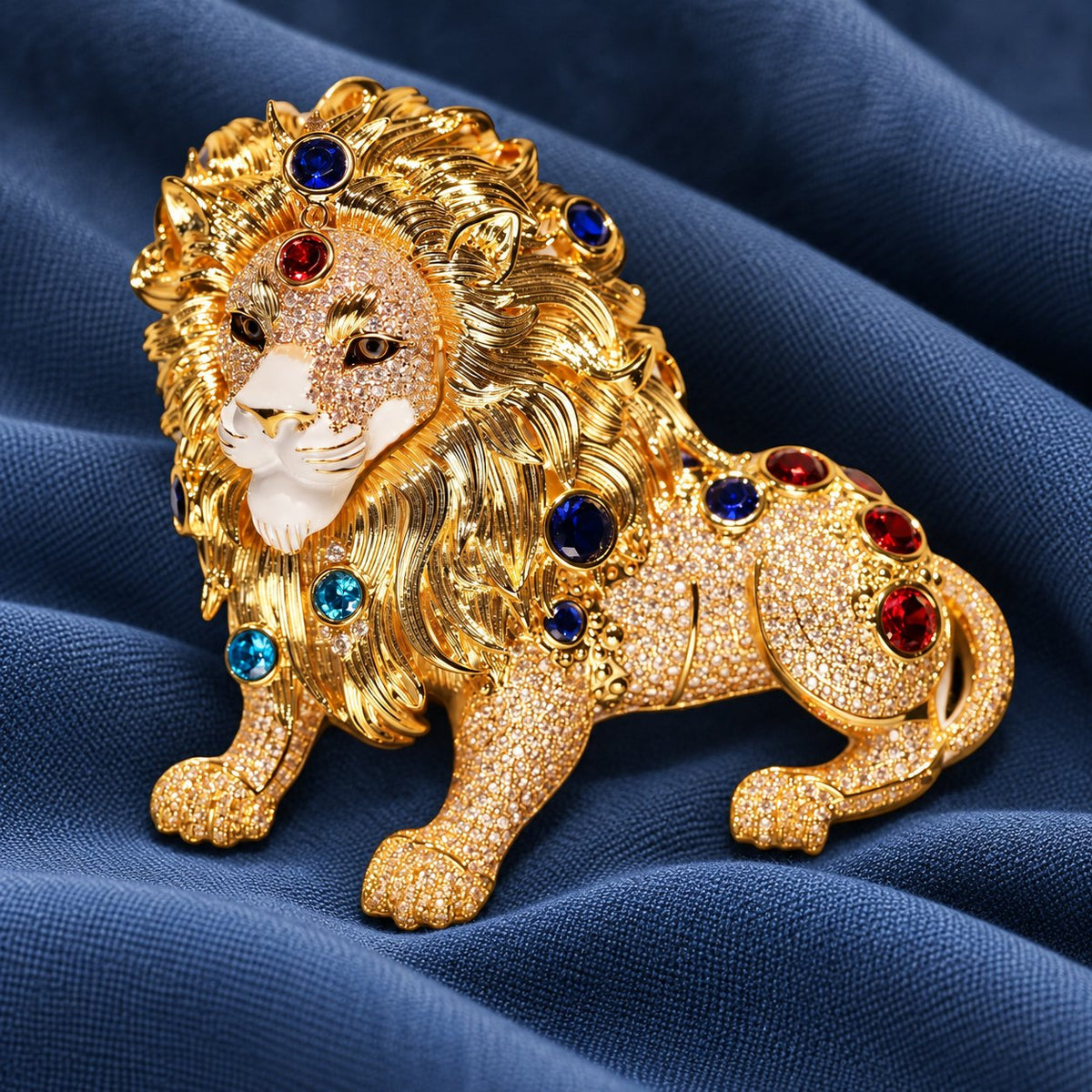Gold Tone Lion brooch, front view