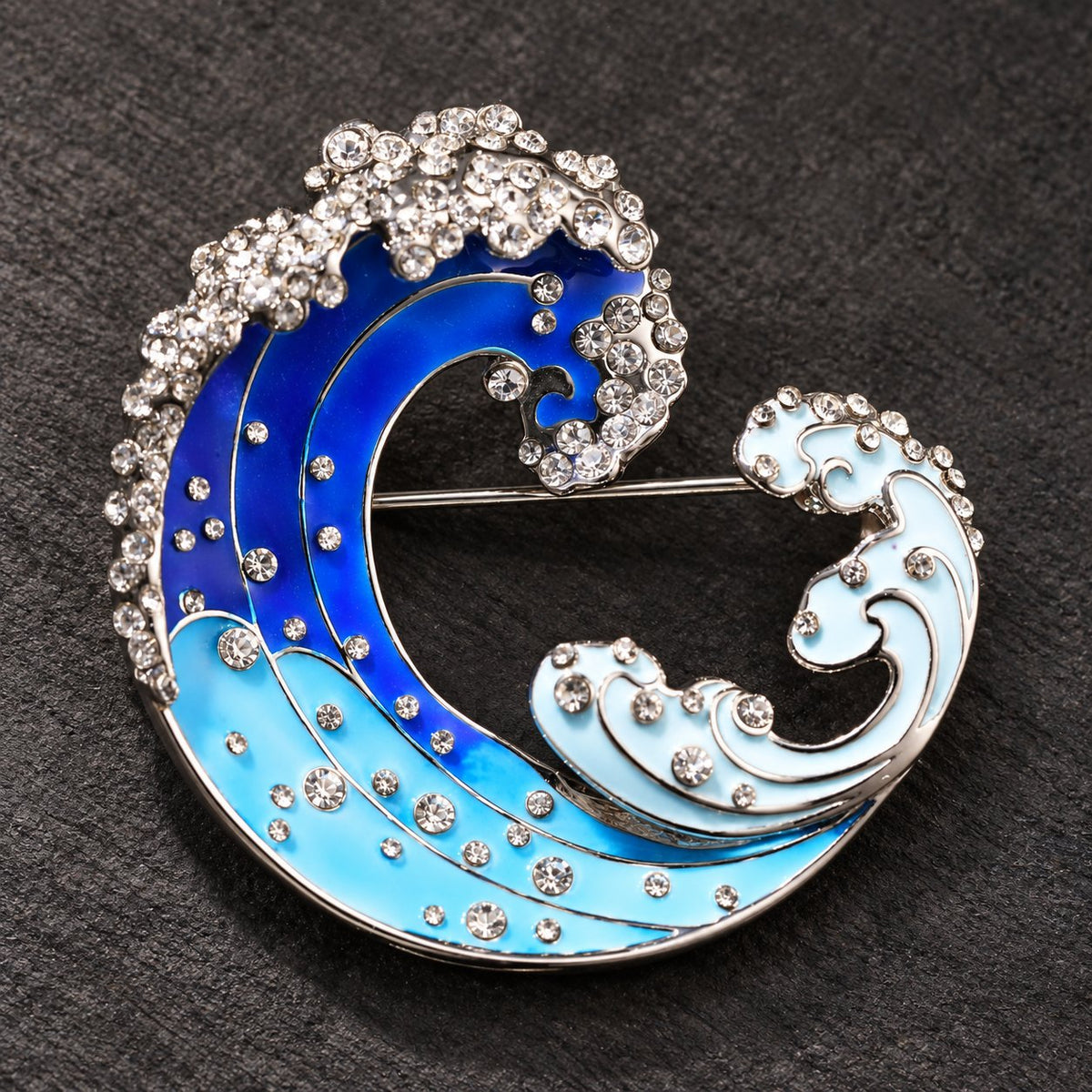 Blue Gradient Wave brooch, front view