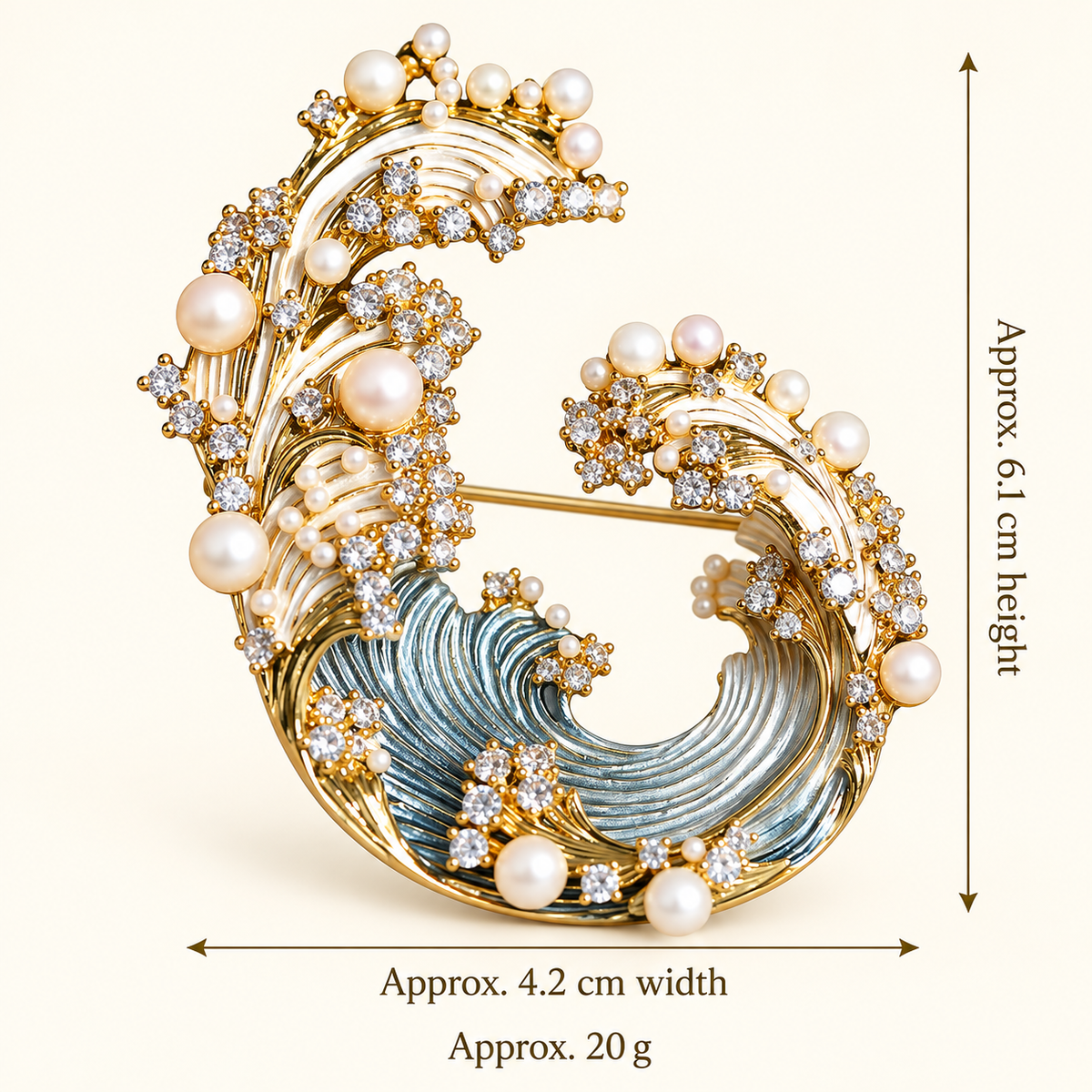 Size diagram for YC086 brooch with product image and measurement arrows