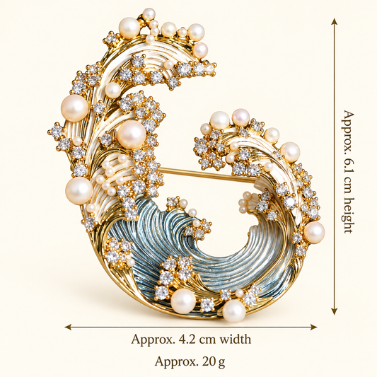 Size diagram for YC086 brooch with product image and measurement arrows