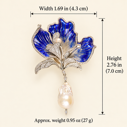 Canna flower brooch dimensions approx. 2.76 in high by 1.69 in wide, weight 0.95 oz