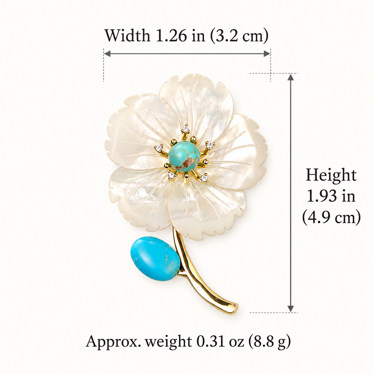 Shell flower brooch dimensions for Blue