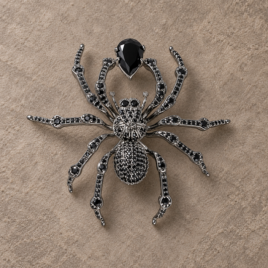 Gunmetal tone spider brooch with micro-set detailing