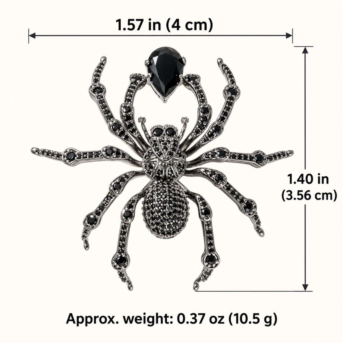 Spider brooch dimensions approx. 1.57 in wide by 1.40 in high and net weight 0.37 oz