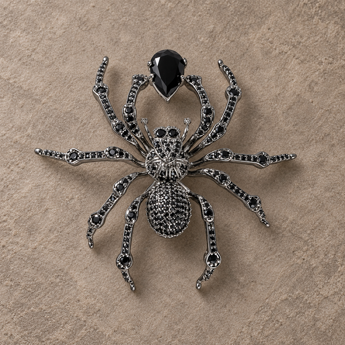 Gunmetal Tone spider brooch with micro-set detailing