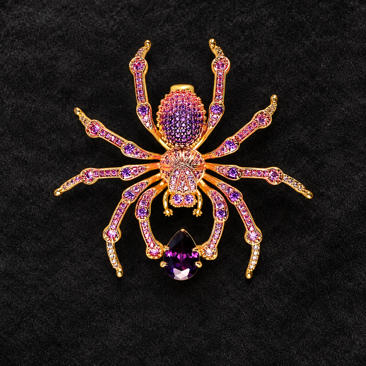 Gradient Deep Purple spider brooch with micro-set detailing