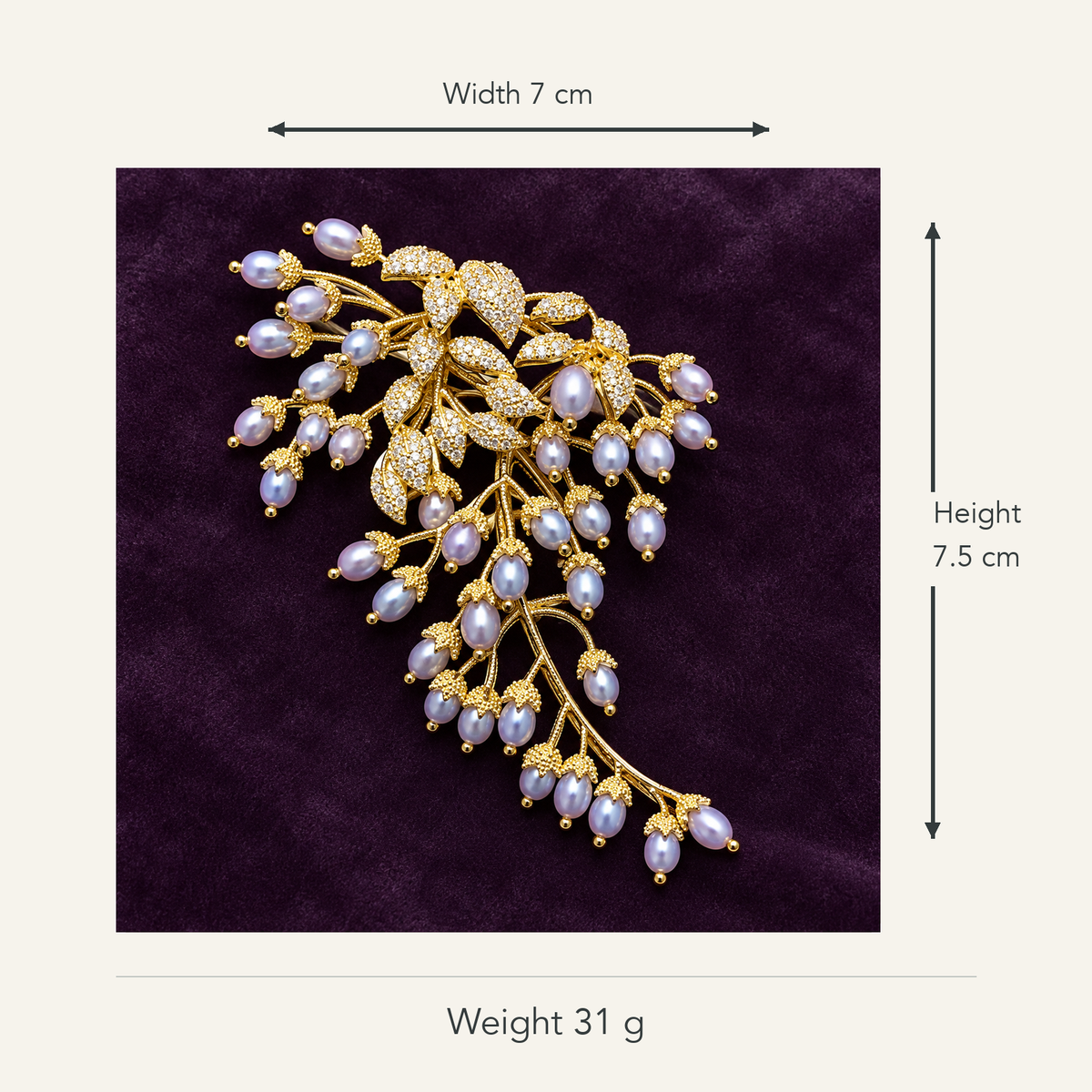 Size diagram for YC018-3 brooch with product image and measurement arrows