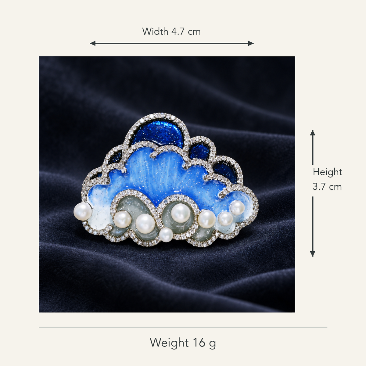 Size diagram for YC001-1, YC001-2 brooch with product image and measurement arrows