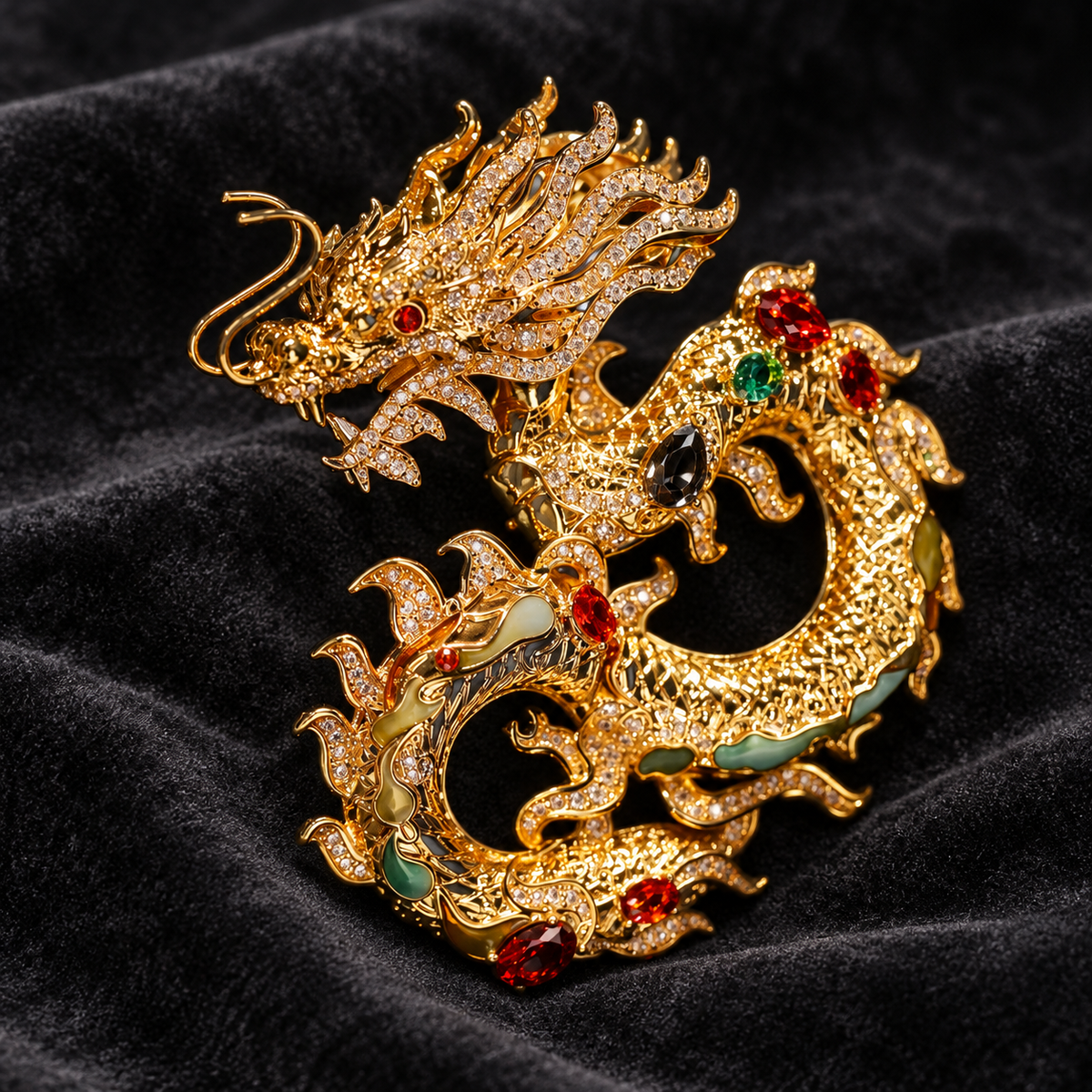 Dragon brooch in a tabletop display