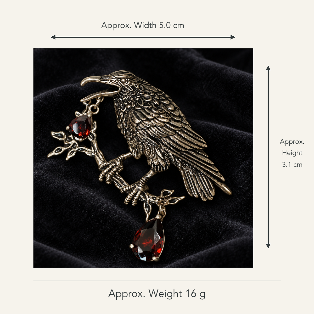 Size and weight guide for Raven brooch