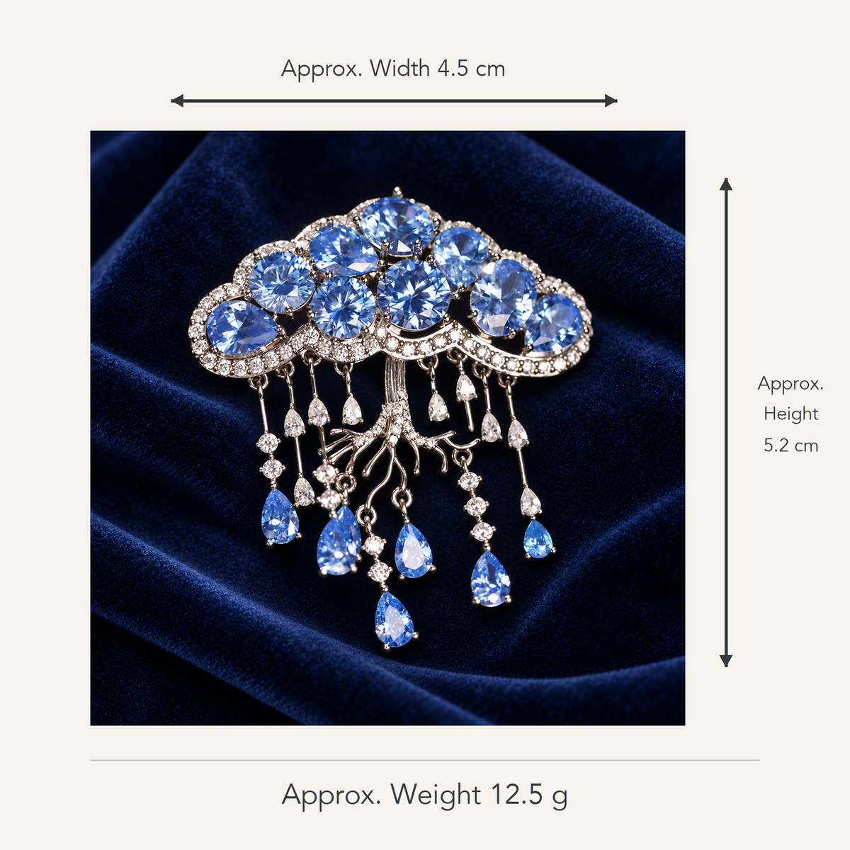 Size and weight guide for Light Blue brooch
