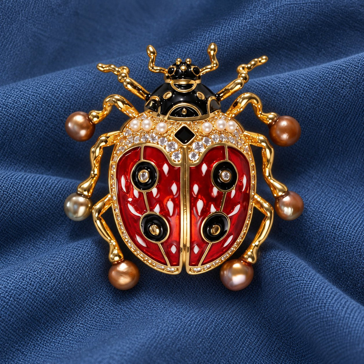 Baroque Pearl ladybug brooch, front view