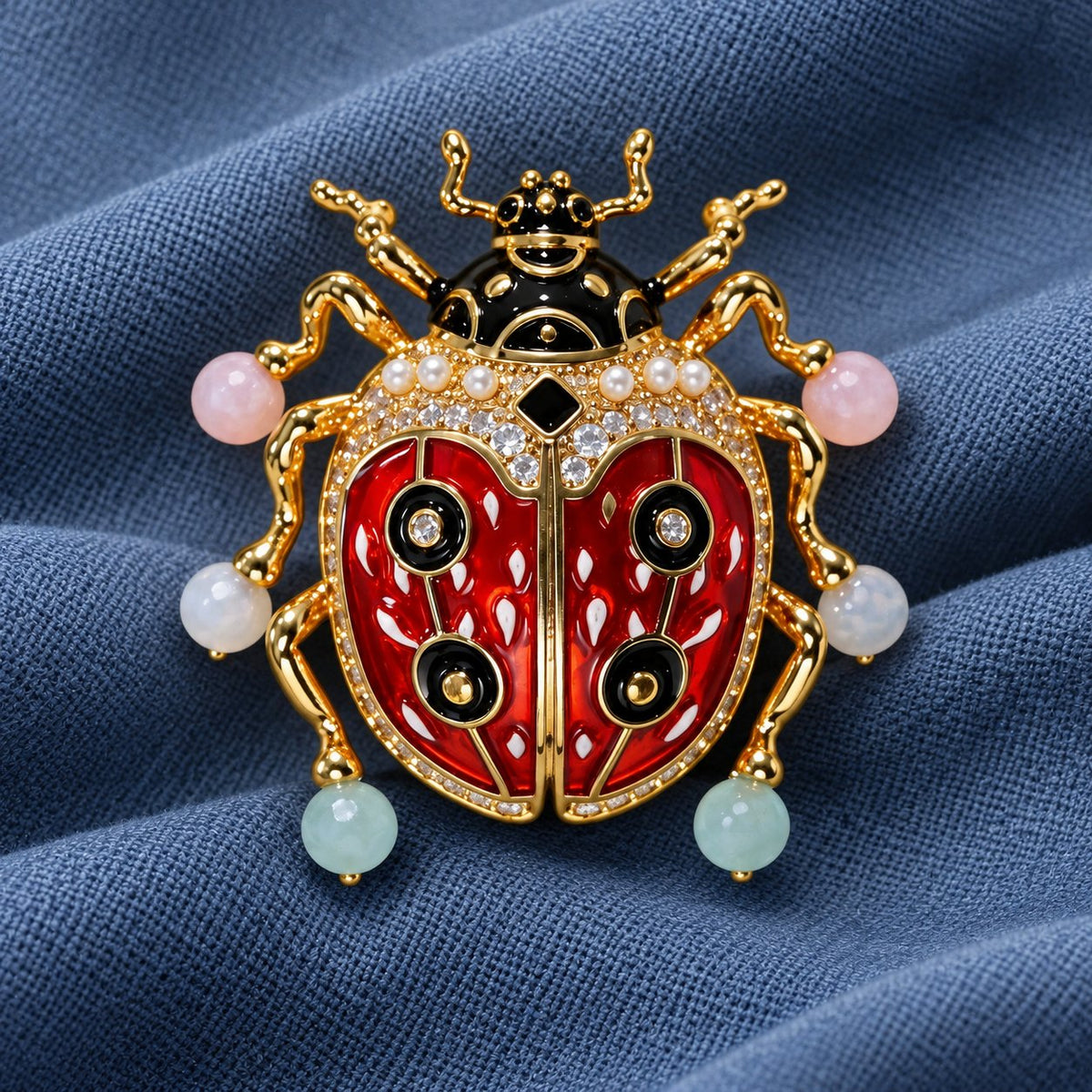 Crystal Style ladybug brooch, front view