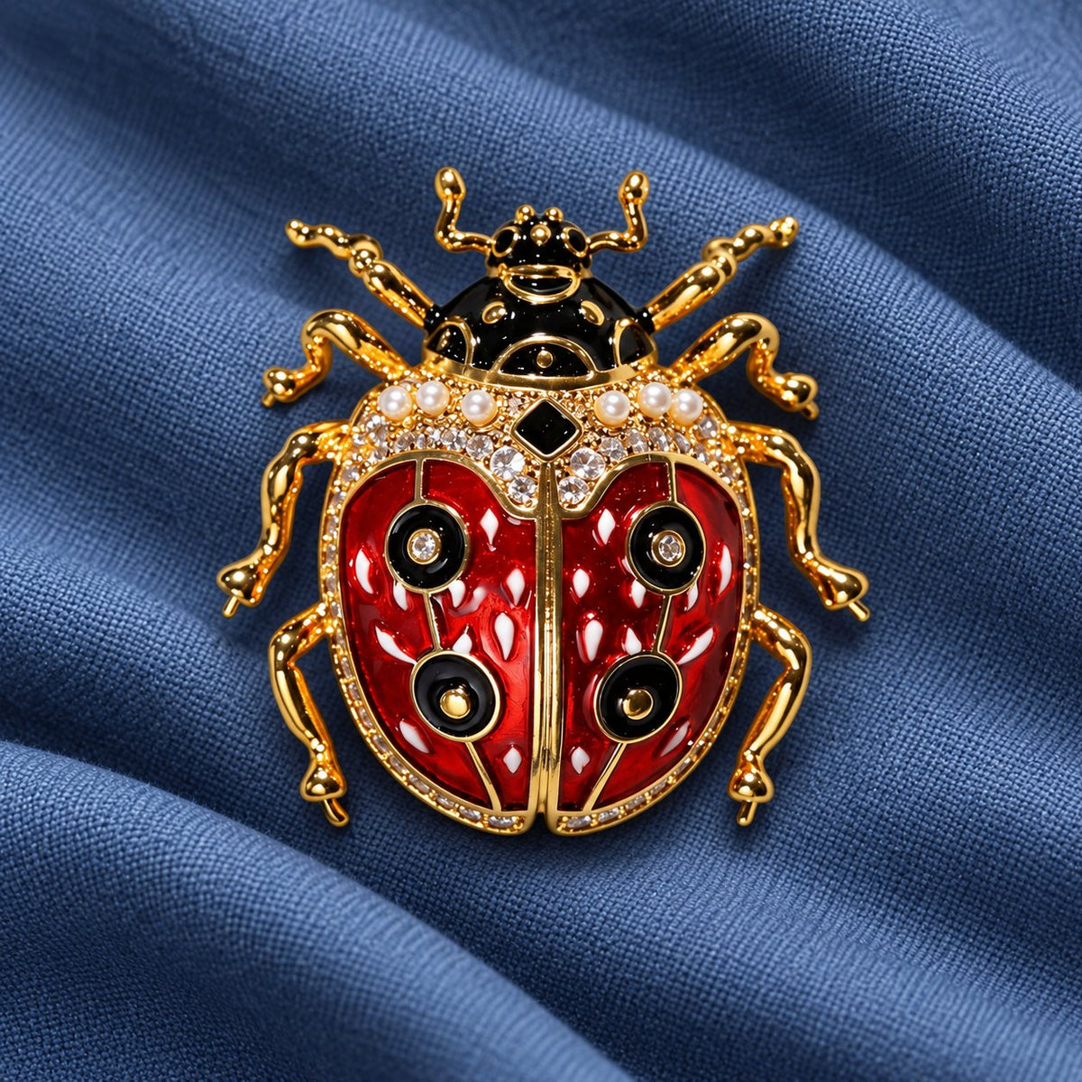 Gold Tone ladybug brooch, front view