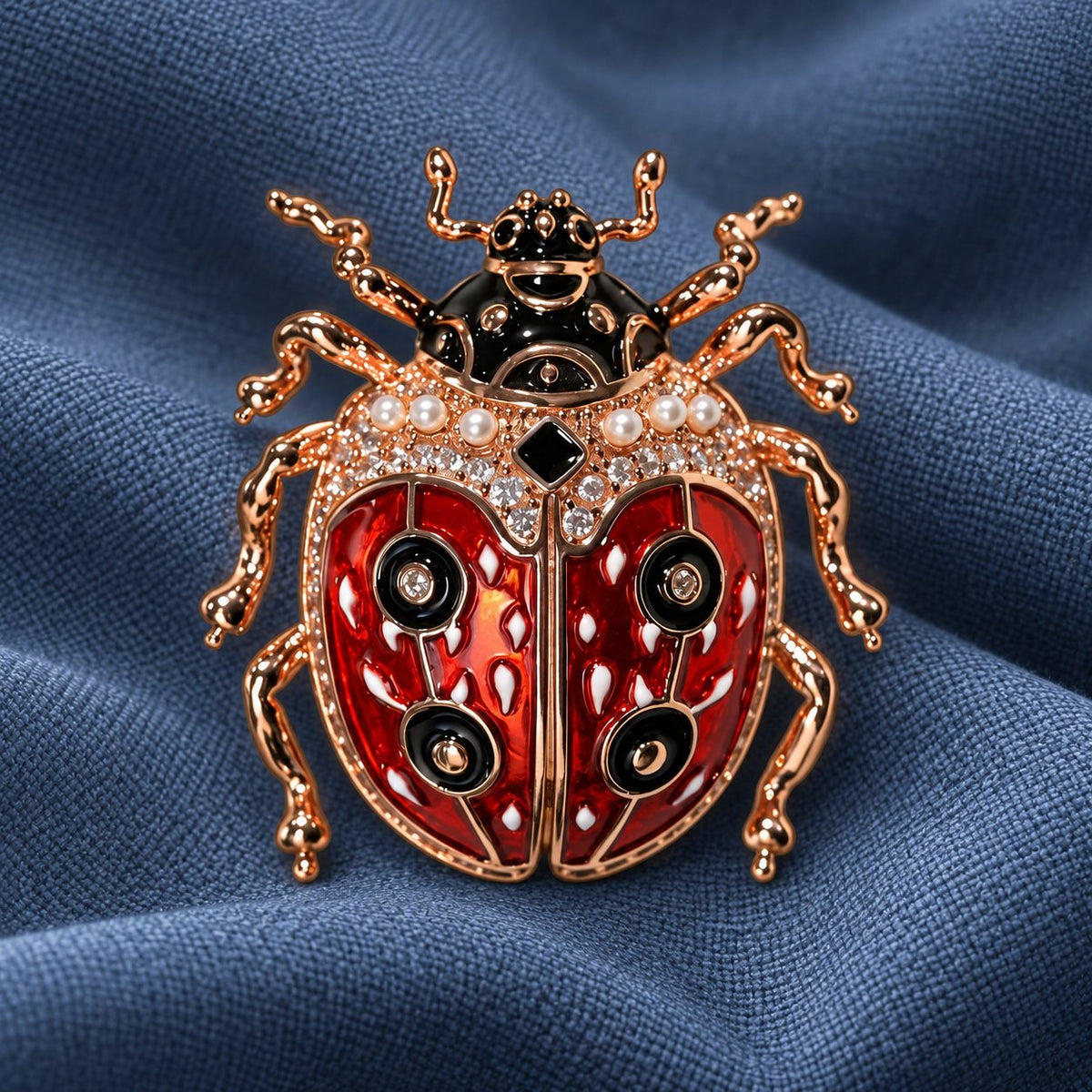 Rose Gold Tone ladybug brooch, front view