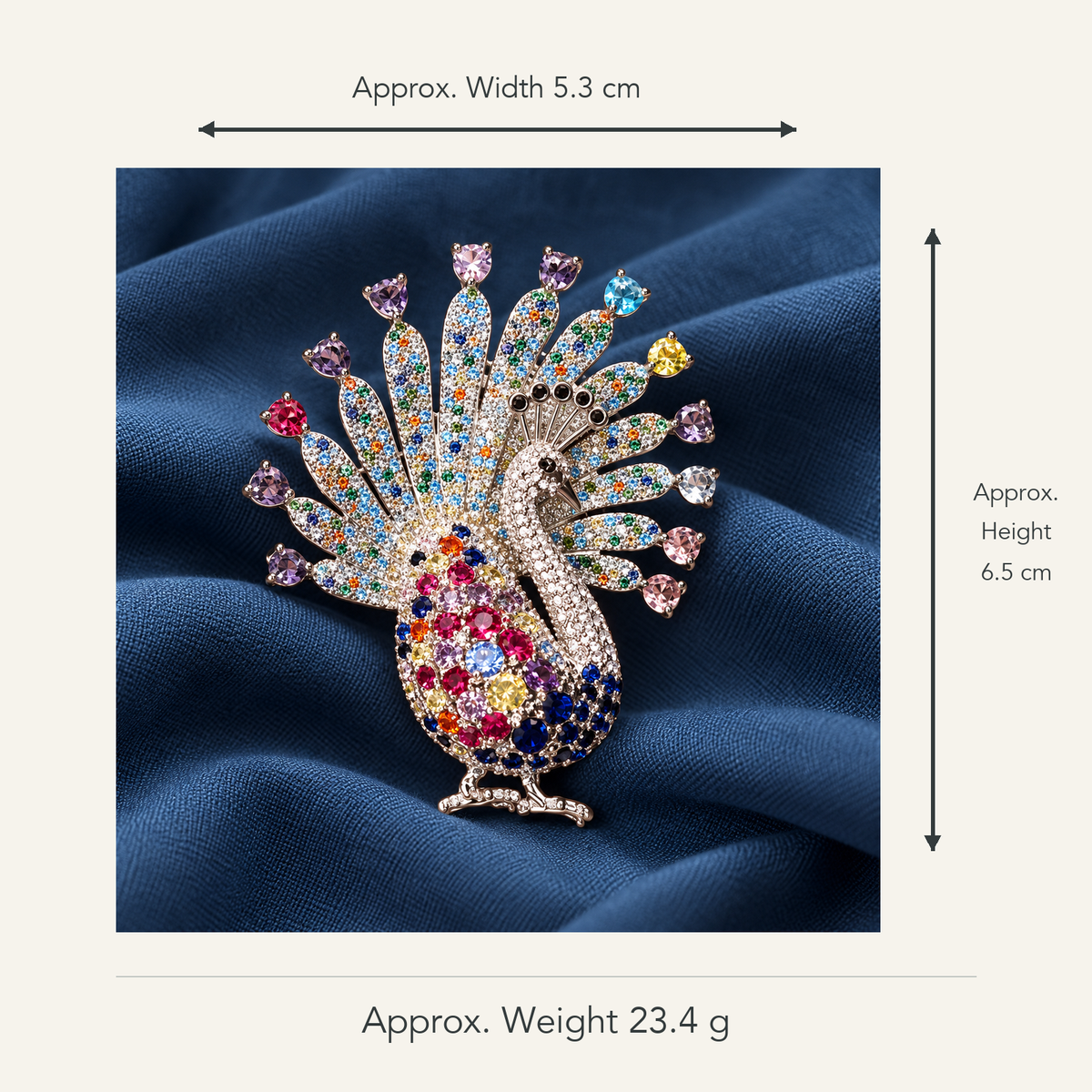 YC014-3 brooch supplier-confirmed dimensions with product image and measurement arrows